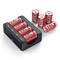 EBL CR2 3.7V Lithium Rechargeable Batteries 8 Pack with Ultra Fit Slim Individual Battery Charger
