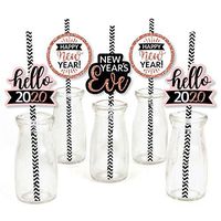 Big Dot of Happiness Rose Gold Happy New Year - Paper Straw Decor - 2020 New Year's Eve Party Striped Decorative Straws - Set of 24