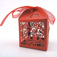 Rzctukltd Love Bird Luxury Lase Cut Wedding Sweets Candy Gift Favour Boxes with Ribbon Table Decorations (50, Red)