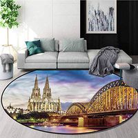 RUGSMAT European Modern Machine Washable Round Bath Mat,Old Bridge and Rhine Coffee Table Mat Non-Skid Living Room Carpet Diameter-51