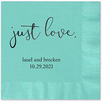 Canopy Street Just Love Personalized Luncheon Napkins - 100 Aqua Paper Coined Napkins with a Choice of foil. 6 1/2'' x 6 1/2'' Folded, Made in The USA