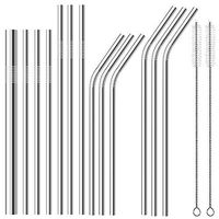13 Pack Reusable Stainless Steel Metal Straws, Alotpower Curved Drinking Straws for 30 oz and 20 oz Tumblers Yeti Dishwasher Safe - 2 Cleaning Brushes Included