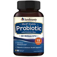 Surebounty Probiotic with Prebiotic, Delayed Release Technology, Shelf Stable, 60 Billion CFU 19 Strains, for Digestive & Immune Health, 60 Vegetarian Capsules, Non-GMO, Gluten Dairy & Soy Free