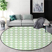 Abstract Art Deco Pattern Non-Slip Washable Round Area Rug,Daisy Chamomile Petals Textured Striped Background Picnic Kitchen Spring Image Foam Mat Living Room Decor Diameter-39 Inch,Mint Green