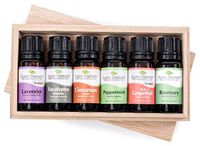 Plant Therapy Essential Oil Sampler Gift Set #2 in Wooden Box. Includes: Lavender, Eucalyptus, Cinnamon Cassia, Peppermint, Rosemary and Grapefruit. 10 mL (1/3 Ounce) Each.