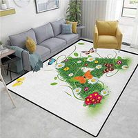 YucouHome Letter A Chevron Area Rug for Nursery, First Letter of The Alphabet Natural Construction Green Leaves Butterflies, Fashionable High Class Living Bedroom Rugs(8'x 10') Green Multicolor