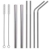 BagTu FDA-Approved Stainless Steel Straws, 6 in 1 Set with Cleaning Brushes- 4pcs 10.5’’ Drinking Metal Straws for 20oz 30oz Tumbler Yeti + 2pcs 8.5’’ Straws for Pearl Bubble Tea + 2 Cleaning Brushes