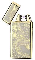 Unishow ® USB Rechargeable Flameless Electronic Plasma Pulse Cigarette Metal Lighter in Gift Box-Double Arc (Gold Dragon)