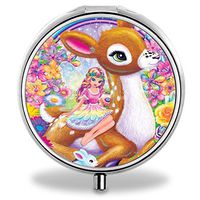 Deer Pill Case, Round Stainless Drug Organizer Container Medicine Cover for Pocket Daily&Weekly