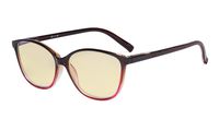 Eyekepper Blue Light Blocking Computer Reading Glasses with Yellow Filter Lens - Large Cat-Eye Stylish Readers Women - Brown Arm +1.00