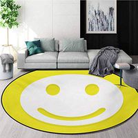 RUGSMAT Yellow Round Area Rug Carpet,Rise Wake Uo Positive Optimistic Life Message Big Smiley Happy Face Artwork Living Dinning Room and Bedroom Rugs,Round-63 Inch Yellow and White