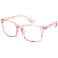 Blue Light Blocking Glasses - Computer Glasses- Anti Glare, Transparent Lens (No Magnification), Gaming Glasses and UV Blocker - Large Square Black Frames - Protect from Eye Strain (Pink)