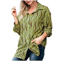 Meikosks Women's Vintage Print Blouses Button V Neck Tops Plus Size Shirt Loose Tunic Green
