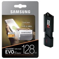 Samsung 128GB MicroSD XC Class 10 UHS-3 Mobile Memory Card up to 100MB/s Read speed (MB-MP128GA) with MicroSD to SD Adapter, High speed USB 3.0 MemoryMarket MicroSD & SD Memory Card Reader
