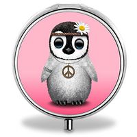 Penguin Pill Case, Round Stainless Drug Organizer Container Medicine Cover for Pocket Daily&Weekly