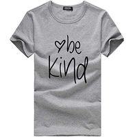 Meikosks Womens Be Kind Letter Print T-Shirt Round Neck Short Sleeve Tops Loose Blouse Gray