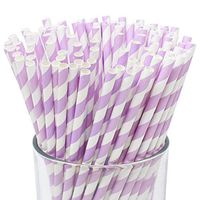 Just Artifacts 100pcs Premium Biodegradable Striped Paper Straws (Striped, Lavender)