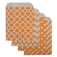 Party Bag 5 * 7 inch, 100 pcs Food Safe Kraft Paper and Ink, Natural (Biodegradable), Vivid Colored Candy Cookie Buffet Bags, Flat Bag, Orange Combo. 96 pcs 1.5 inch Stickers.