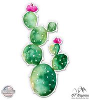 Watercolor Cute Blooming Cactus - 5" Vinyl Sticker - For Car Laptop I-Pad - Waterproof Decal