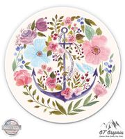 Floral Anchor Nautical - 5" Vinyl Sticker - For Car Laptop I-Pad - Waterproof Decal