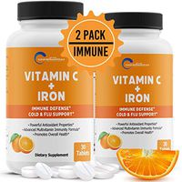 Vitamin C Supplement with Iron & Zinc - Immune Support Formula and Antioxidants - Greater Immunity Than Elderberry - Rapid Absorption Non GMO VIT C 2 Bottles