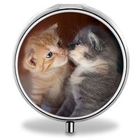 Cat Pill Case, Round Stainless Drug Organizer Container Medicine Cover for Pocket Daily&Weekly