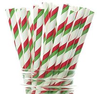 Food With Fashion Christmas Paper Straws (25 Pack) - Candy Cane Striped Red & North Pole Party Straws, Christmas Party Supplies, Holiday Decor Drinking Straws