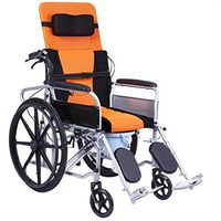 Fully Lying Wheelchair Folding Belt Toilet Multi-Function Elderly Elderly Portable Wheelchair Disabled Hand Push with Dining Table (Color : Orange)