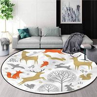 RUGSMAT Woodland Anti-Skid Area Rug,Christmas Animals Drawing Study Computer Chair Cushion Base Mat Round Carpet Diameter-35