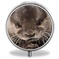 Baby Otter Pill Case, Round Stainless Drug Organizer Container Medicine Cover for Pocket Daily&Weekly