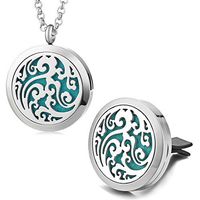 Garden Charms Hollow Sky Clouds 30mm Aromatherapy Diffuser Locket Bracelet/Necklace/Car Vent Clip 316L Stainless Steel Bangle Randomly Send 5pcs Oil Pads (A B)