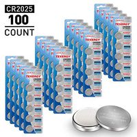 Tenergy CR2025 3V Lithium Button Coin Cell Batteries, Ideal for Key Fob Battery cr2025, Watches, Calculators, Thermometers, Glucometers, and More, 100 Pack