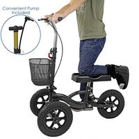 Clevr All Terrain Medical Foldable Steerable Knee Walker Scooter for Foot Injuries with Deluxe Brake System, Basket & Suspension, Alternative to Crutches, Black