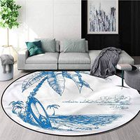 RUGSMAT Surf Modern Machine Round Bath Mat,Surf Hawaiian Beach Coffee Table Mat Non-Skid Living Room Carpet Diameter-39