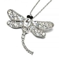 Vintage Crystal Rhinestone Dragonfly Brooch Pin Gold Chain Necklace Pendant Fashion Novelty Aesthetic Jewelry Cheap Style Styling Delicate | Color - White