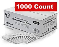 Green Label Eco Friendly Plastic Forks, Medium Weight 1000/Case, White, Disposable, Packaging May Vary