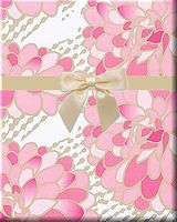 Pink and White Floral Gilded Flower Blooms Gift Wrap Wrapping Paper-15ft Roll w. Gift Tags