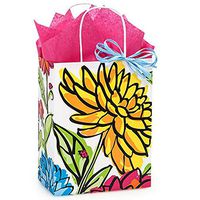 NW Vibrant Floral Paper Shopping Bags - Cub Size - 8 1/4 x 4 3/4 x 10 1/2in. - 100 Pack