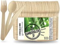 BAMBOODLERS Disposable Wooden Cutlery Set | 100% All-Natural, Eco-Friendly, Biodegradable, and Compostable - Because Earth is Awesome! Pack of 200-6.5" Utensils (100 Forks, 50 Spoons, 50 Knives)
