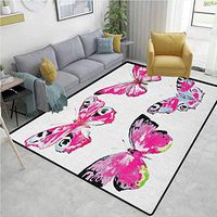 YucouHome Watercolor Moroccan Area Rug for Girls Room, Set of Artistic Butterflies Spring Nature Wildlife Insects Vintage, Fashionable High Class Living Dinning Room(2.5'x 9') Pink Baby Blue Black