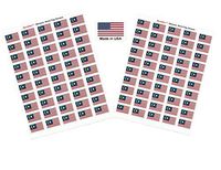 Made in USA! 100 Country Flag 1.5" x 1" Self Adhesive World Flag Scrapbook Stickers, Two Sheets of 50, 100 International Sticker Decal Flags Total (Malaysia)