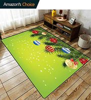 Christmas Print Area Rug Underlay, Hanging Ornaments Branches New Year Celebration Party Magical Xmas Environment, Durable Rugs - Living, Dinning, Office, Rooms & Bedrrom, Hallway Carpet(2.5'x 9')