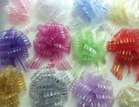 8 Stripe Sheer RED Pull Bow 5" Nylon Ribbon Bow 14 Loops Wedding Pew Chair Bow