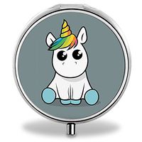 Unicorn Pill Case, Round Stainless Drug Organizer Container Medicine Cover for Pocket Daily&Weekly