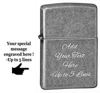 Zippo Personalized Chrome Windproof Lighter Custom Message Engrave (Antique Silver Plate)