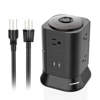 SAFEMORE Desktop Surge Protector Power Strip Tower, Smart 7-Outlet with 2-USB Outlet with 6.5ft/2M Long Extension Cord + 1M Power Cable Multiple Plug Outlet for Home & Office(Black)