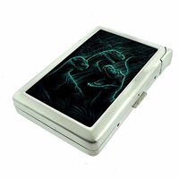 Velociraptor Dinosaurs Em1 Hip Silver Cigarette Case With Built In Lighter 4.75" X 2.75" Id Holder Metal Wallet RFID Protection