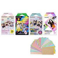 Fujifilm Instax Mini Instant Film 4-PACK BUNDLE SET , Shiny Star , Rainbow , Stained Glass , Macaron , Stickers for 90 70 7s 50s 25 300 Camera