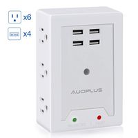 Multi Outlet Wall Adapter, AUOPLUS Power Strip with 6 AC Outlets and 4 USB Ports(5V/3.1A)- Mountable Grounded Surge Protector, Portable Outlet Extender for TV Computer Laptops Smartphone Home Office