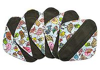 5 Pieces Charcoal Bamboo Mama Cloth/Menstrual Pads/Reusable Sanitary Pads (Birds, Pantyliner (8 inch))